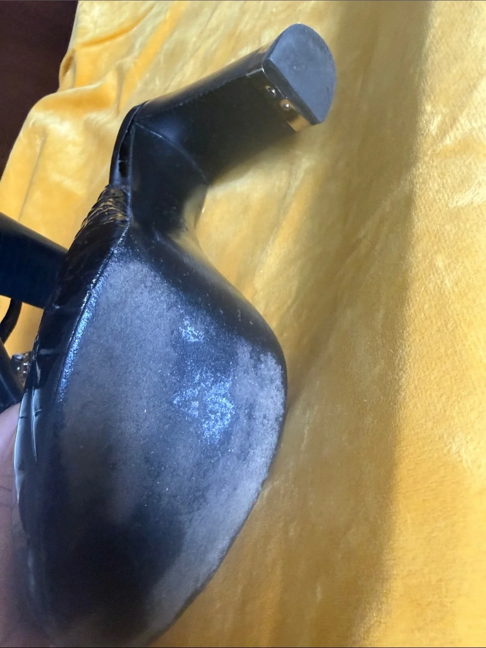 Tory Burch Black Patent Croc-Embossed Peep-Toe Slingback Heels